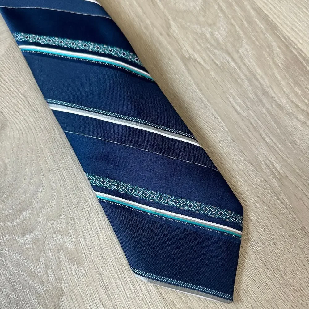 Vintage Envoy Blue Diagonal Stripe Tie Silk Blend 80s